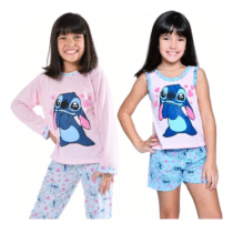 Kit 2 Pijamas Infantil Inverno + Verão Lilo Stitch