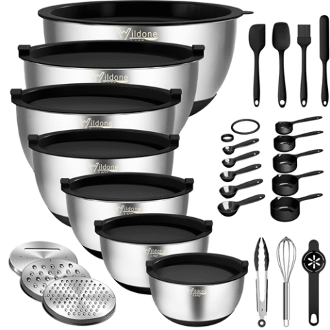 Kit 27 Peças Wildone – Tigelas Inox com tampas, raladores e base antiderrapante