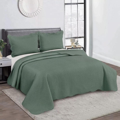 Kit 3 Peças Colcha Cobre Leito Roupa De Cama Dupla Face Casal Padrão ou King Verde