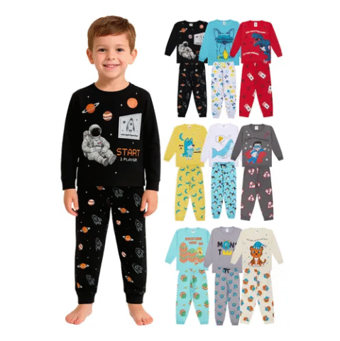 Kit 4 Pijamas Manga Longa 100% Algodão Sortido – Polo Infantil Store