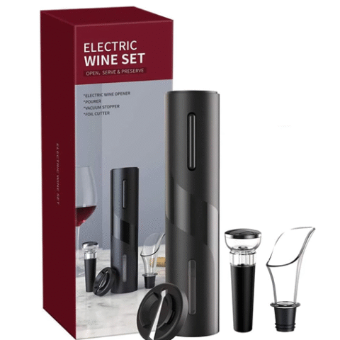Kit Abridor de Vinho Elétrico Pilha Preto Modus