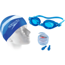 Kit Speedo de Natação Swim Touca + Óculos + Protetor de Ouvido Azul