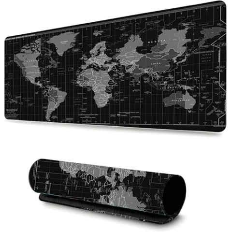 Mouse Pad Gamer Profissional Grande Confortavél Anti Derrapante 90cm x 40cm Mapa Mundi Preto