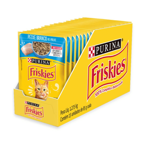 Pack 15 Sachês Purina Friskies Ração Úmida Para Gatos Peixe Branco Ao Molho 85g