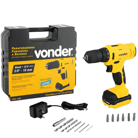 Parafusadeira Furadeira a Bateria 3/8” 12V Bivolt Pfv 120 Vonder