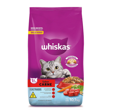 Ração Whiskas Para Gatos Adultos Castrados Sabor Carne 10.1Kg