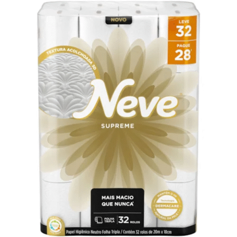 Pack 32 Rolos de Papel Higiênico Supreme Folha Tripla 20m Neve