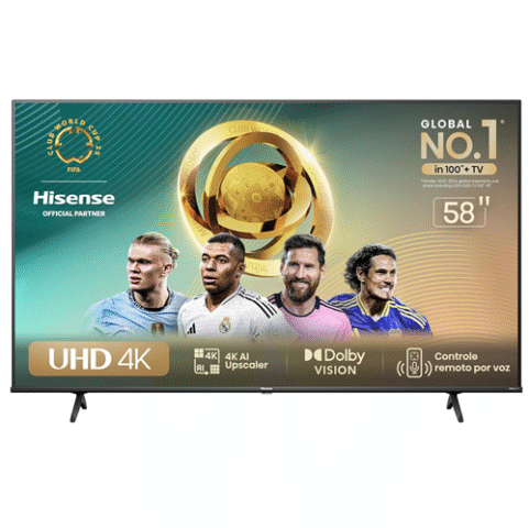 Hisense Smart TV UHD 4K Dled 58″ Polegadas Com Hdr10+ Dolby Vision Game Mode Controle Por Voz Alexa Built-in Airplay