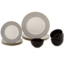 Aparelho de Jantar 12 Peças Alleanza Cerâmica Branco e Preto Redondo Ritz