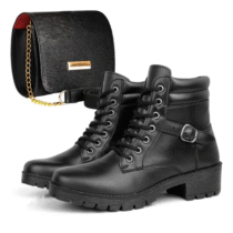 Kit Bota Feminina Coturno Sola Tratorada + Bolsa Pequena