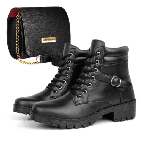 Kit Bota Feminina Coturno Sola Tratorada + Bolsa Pequena
