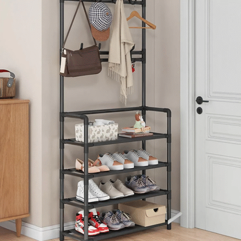 Sapateira Organizador Porta Sapatos 12 Pares com 8 Ganchos Metal WishlistBR Preto