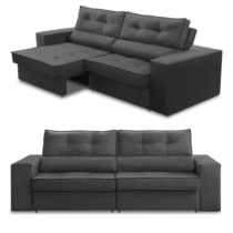 Sofá Retratil Reclinável 2 Lugares 1,70m Com Molas Mirela Suede Cinza