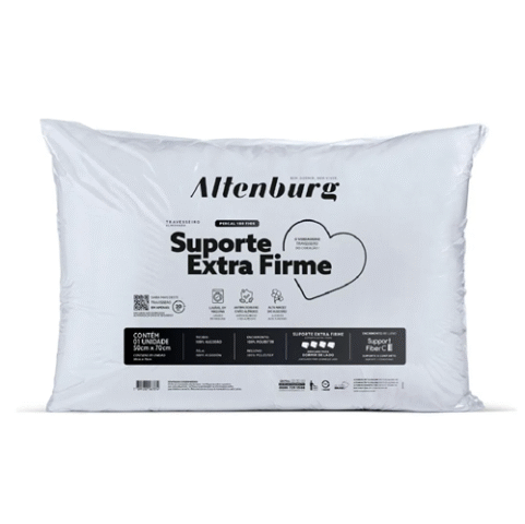 Travesseiro Altenburg Suporte Extra Firme Branco Capa Percal 180 Fios 100% Algodão