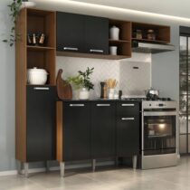 Armário De Cozinha Compacta Smart Multimóveis Madeirado/Preto