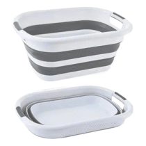 Balde/ Cesto Retrátil Dobrável Silicone 26L c/ Alça Powermaid Cinza