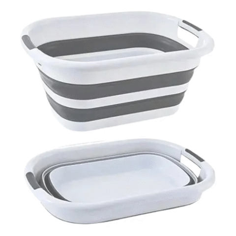 Balde/ Cesto Retrátil Dobrável Silicone 26L c/ Alça Powermaid Cinza