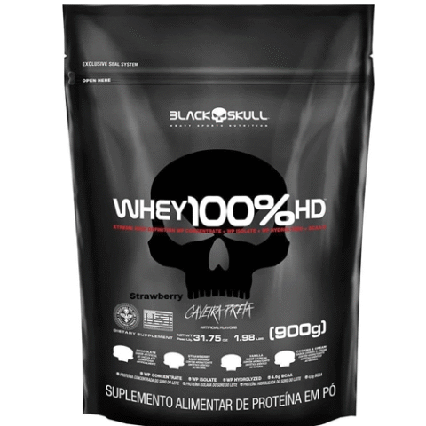 Black Skull Refil Whey 100% HD Morango 900g