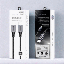 Cabo Trançado Dual Type-C Midnight HREBOS Premium 2M Compatível com iPhone e Samsung