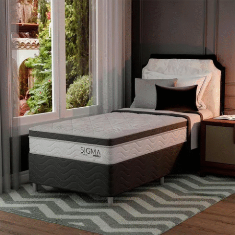 Cama Box Solteiro c/ Colchão Sigma Espuma D26 Molas Ensacadas