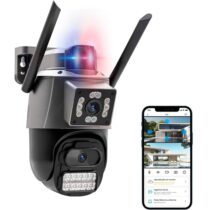 Camera Segurança HD #MP Wi-fi Lente Dupla 360 Graus Sirene Policial