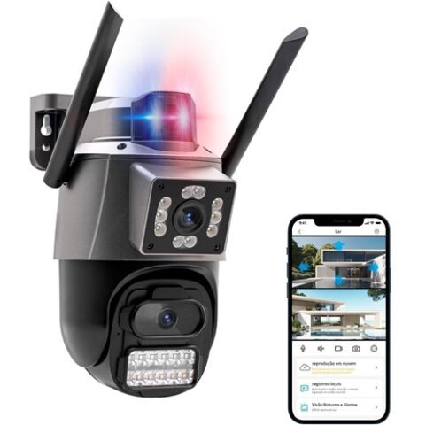 Camera Segurança HD #MP Wi-fi Lente Dupla 360 Graus Sirene Policial