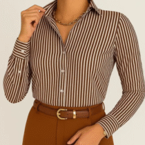 Camisa Social Listrada Feminina Botão Gola Manga Longa (5 cores)
