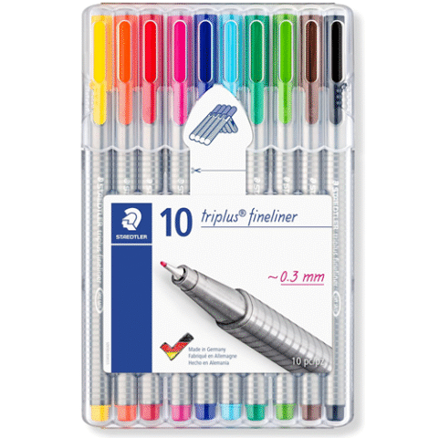 Caneta Ponta Fina Triplus Fineliner 0.3mm STAEDTLER 10 Cores Sortidas