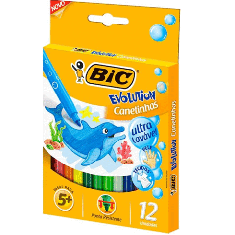 Canetinha Hidrográfica BIC Evolution Ultra Lavável 12 Cores