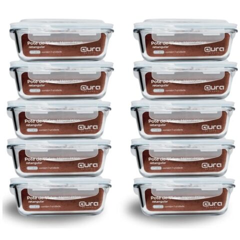 Conjunto 10 Potes Vidro Hermético de Travas 640ml Aura Do Brasil