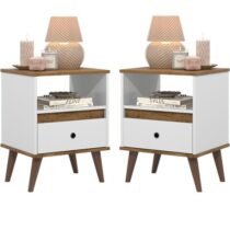 Conjunto 2 Cabeceiras Retrô Pés Palitos 1 Gaveta Luxo TED – Branco/Nature