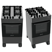 Fogão 4 Bocas Preto com Mesa de Vidro Atlas Mônaco Top Glass Bivolt