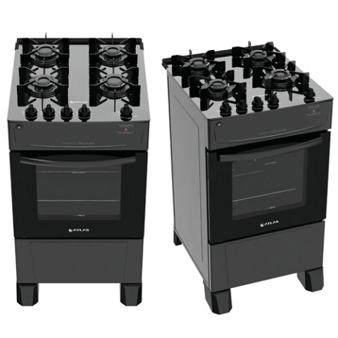 Fogão 4 Bocas Preto com Mesa de Vidro Atlas Mônaco Top Glass Bivolt