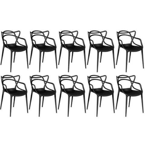 Kit 10 Cadeiras Allegra Master Empilhável Preto Magazine Decor