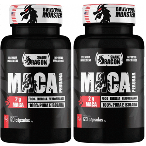 Kit 2 Potes Maca Peruana Negra 100% Pura Snake Dragon 120 Capsulas cada