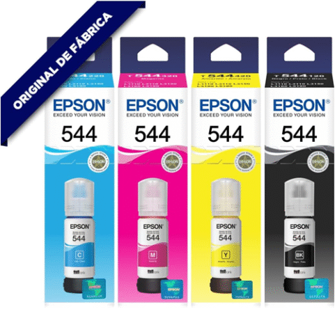 Kit 4 Garrafas de Tinta Original Epson EcoTank T544 Original L3110 L3150 – Lacrado