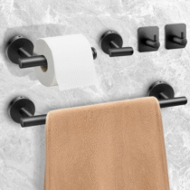 Kit 5 Peças para Banheiro Preto em Aço Inox Premium