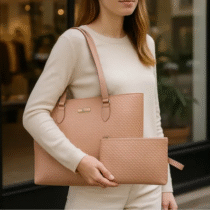 Kit Bolsa Tipo Sacola Grande + Carteira Bege ou Rosa