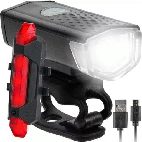 Kit de Luzes de Bicicleta Recarregável Farol + Lanterna Traseira Impermeável + 2 cabos USB incluídos