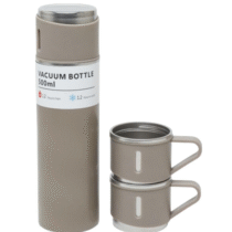 Kit Garrafa Térmica Inox 500ml +3 Xícaras 100ml Bege