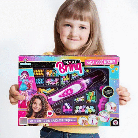 Kit Make Brinq c/ Miçangas + Aplicador Fazer Tranças Cabelo Penteado Polibrinq