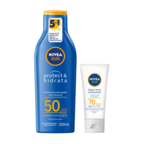 Kit Nivea Sun Protetor Solar Protect & Hidrata FPS50 200ml + Protetor Solar Facial Toque Seco Antissinais FPS70 40ml