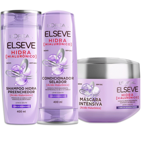 Kit L’Oréal Paris Elseve Hidra Hialurônico Shampoo 400ml + Condicionador 400ml + Creme de Tratamento 300g