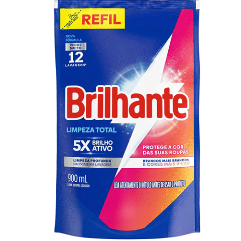 Lava Roupas Líquido Refil Brilhante Limpeza Total 900ml