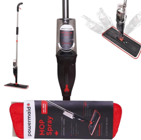 Mop Powermaid Spray com Gatilho Dispenser para produtos Saneantes Cabo Inox Articulado