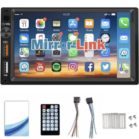 Multimídia FINYQBET 7 Polegadas Tela HD Android Auto Bluetooth, Dual USB, Compatível com iPhone e Android