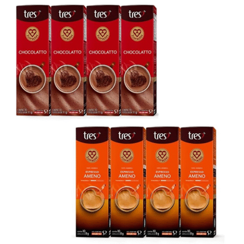 Pack 4 Caixas Cápsula Café 3 Corações 40 Unidades Ameno ou Chocolatto