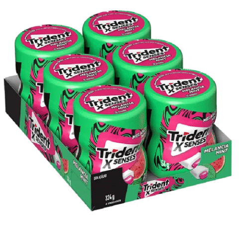 Pack 6 Garrafas Chiclete Trident XSenses sem Açúcar Melancia Mint 54g