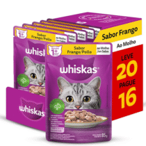 Pack Whiskas Sachê 20 Unidades Ração Úmida Frango ao Molho Gatos Adultos