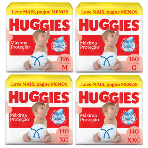 Pacotão Fralda Huggies Máxima Proteção M/G/XG/XXG